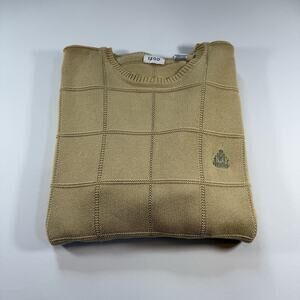 Izod Vtg 90s Knit Crew Neck Preppy Plaid Collegiate Sweater - Beige Mens X-Large